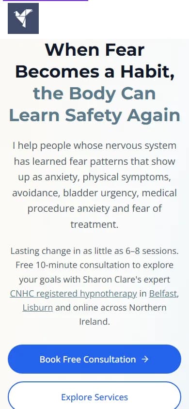 Sharon Clare Hypnotherapy website on a phone
